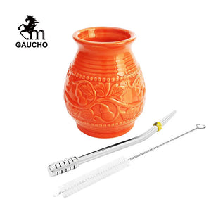 1 PC/Lot Yerba Mate Cups Ceramic Gourds 250 ML Emboss Calabash Pattern acacuss