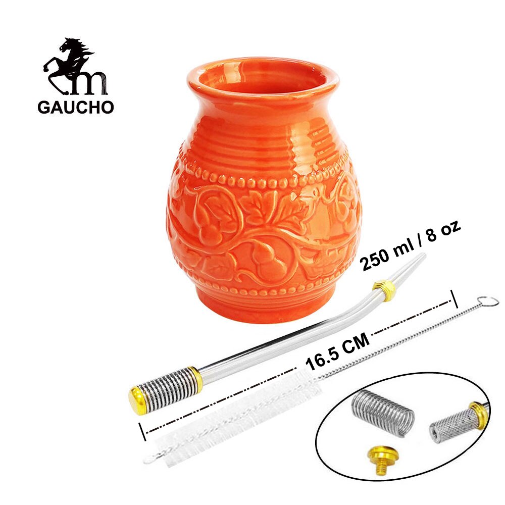 1 PC/Lot Yerba Mate Cups Ceramic Gourds 250 ML Emboss Calabash Pattern acacuss