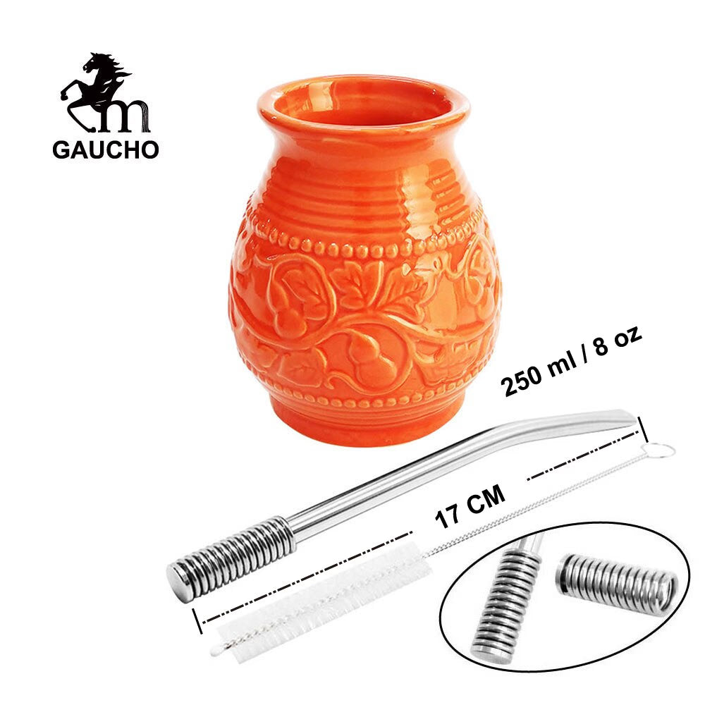 1 PC/Lot Yerba Mate Cups Ceramic Gourds 250 ML Emboss Calabash Pattern acacuss