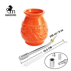 1 PC/Lot Yerba Mate Cups Ceramic Gourds 250 ML Emboss Calabash Pattern acacuss