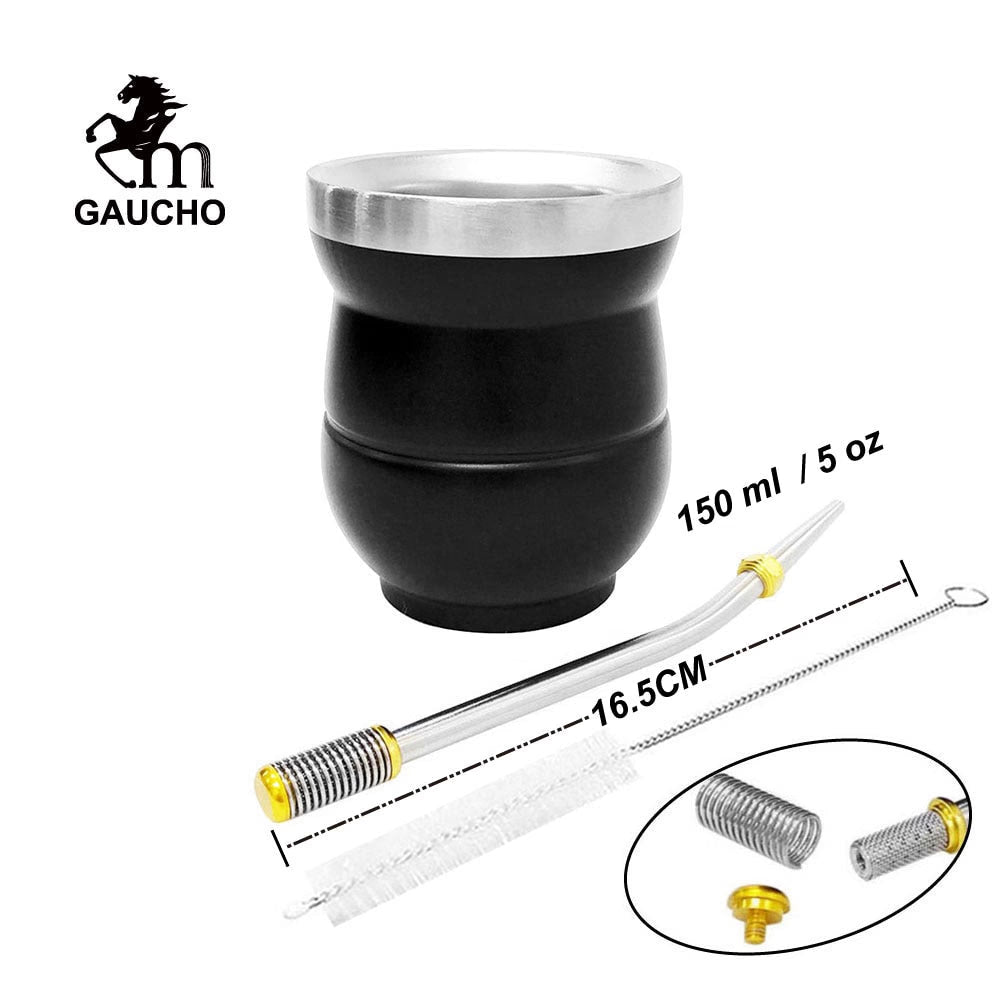 1 PC/Lot Yerba Mate Gourds Set  Stainless Cup Calabash 5 OZ & Straw Bombilla & Cleaning Brush Special For Lady and Children acacuss