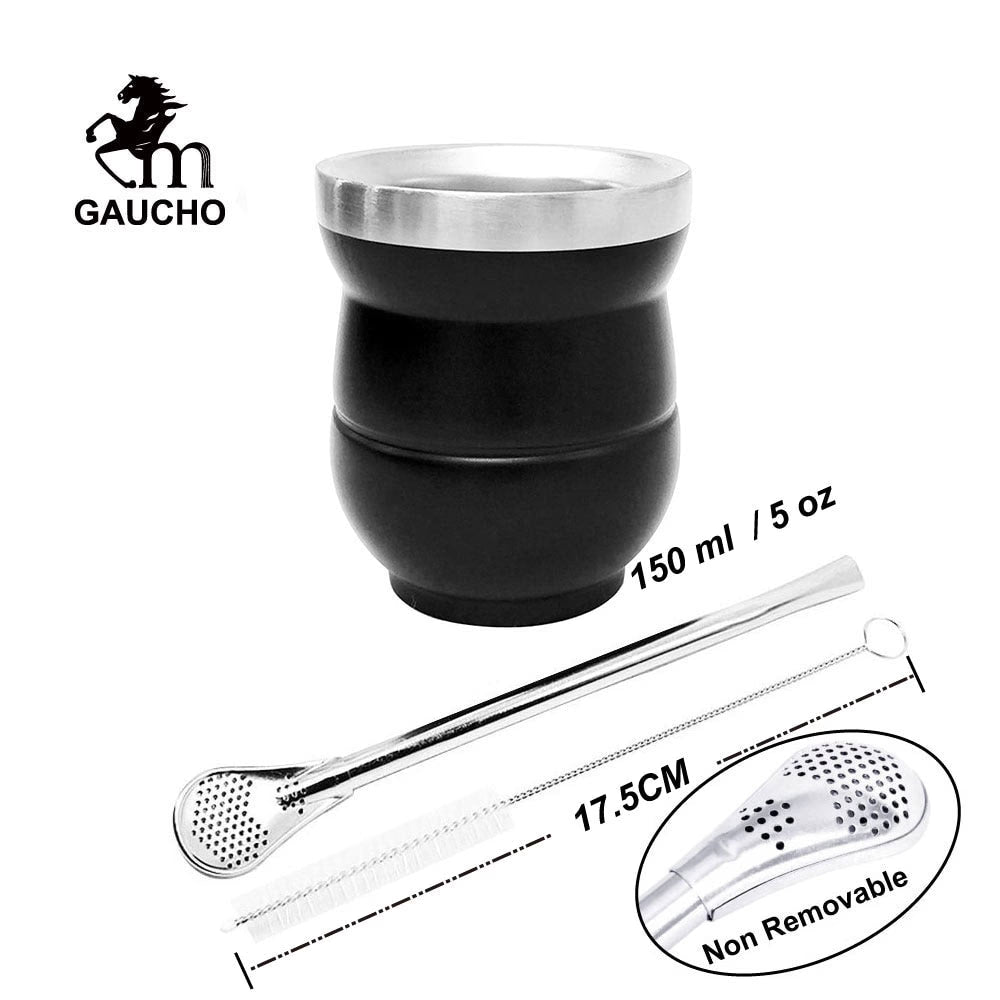 1 PC/Lot Yerba Mate Gourds Set  Stainless Cup Calabash 5 OZ & Straw Bombilla & Cleaning Brush Special For Lady and Children acacuss
