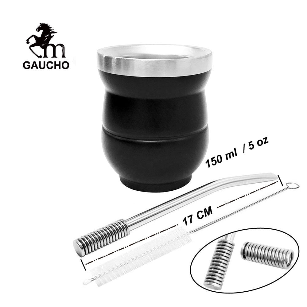 1 PC/Lot Yerba Mate Gourds Set  Stainless Cup Calabash 5 OZ & Straw Bombilla & Cleaning Brush Special For Lady and Children acacuss
