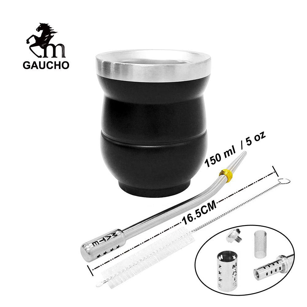 1 PC/Lot Yerba Mate Gourds Set  Stainless Cup Calabash 5 OZ & Straw Bombilla & Cleaning Brush Special For Lady and Children acacuss