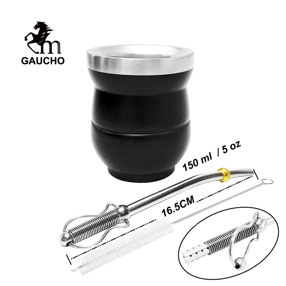 1 PC/Lot Yerba Mate Gourds Set  Stainless Cup Calabash 5 OZ & Straw Bombilla & Cleaning Brush Special For Lady and Children acacuss