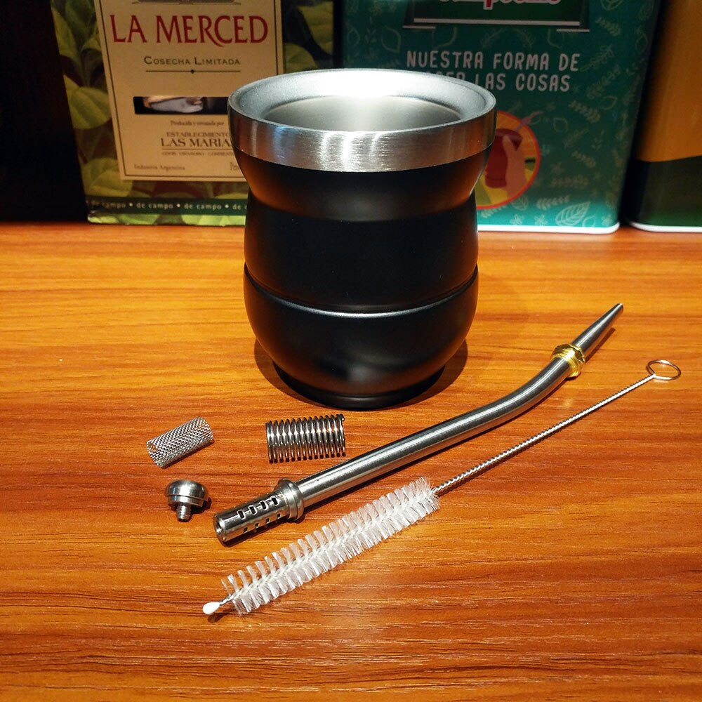 1 PC/Lot Yerba Mate Gourds Set  Stainless Cup Calabash 5 OZ & Straw Bombilla & Cleaning Brush Special For Lady and Children acacuss