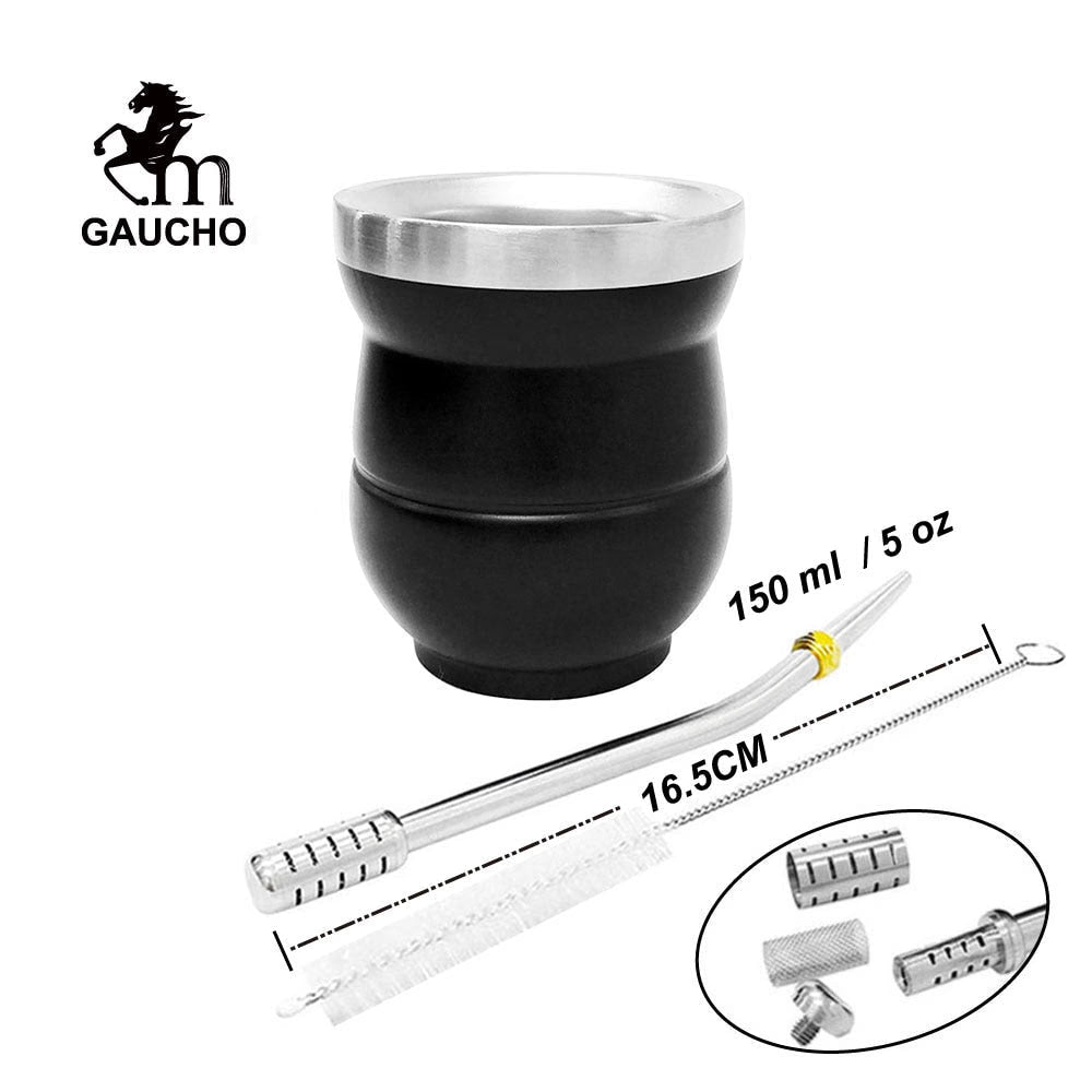 1 PC/Lot Yerba Mate Gourds Set  Stainless Cup Calabash 5 OZ & Straw Bombilla & Cleaning Brush Special For Lady and Children acacuss