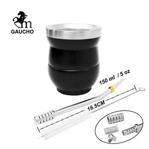 1 PC/Lot Yerba Mate Gourds Set  Stainless Cup Calabash 5 OZ & Straw Bombilla & Cleaning Brush Special For Lady and Children acacuss