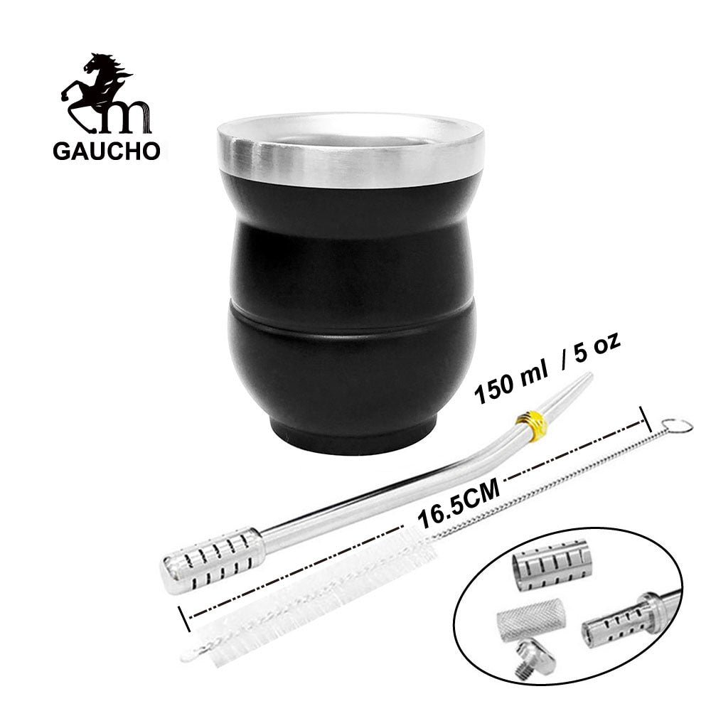 1 PC/Lot Yerba Mate Gourds Set  Stainless Cup Calabash 5 OZ & Straw Bombilla & Cleaning Brush Special For Lady and Children acacuss