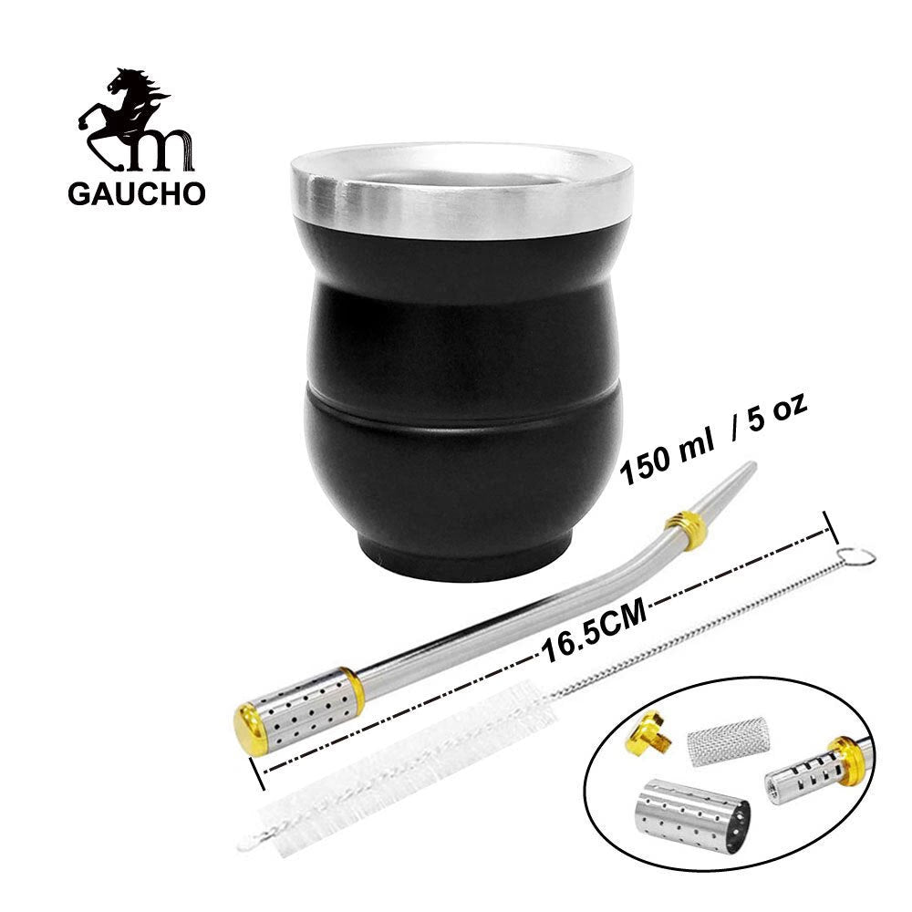 1 PC/Lot Yerba Mate Gourds Set  Stainless Cup Calabash 5 OZ & Straw Bombilla & Cleaning Brush Special For Lady and Children acacuss