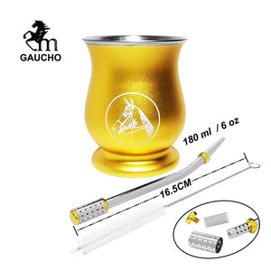 1 PC/Lot Yerba Mate Kits Include Stainless Gourds Calabash Cup 6 OZ & Straw Filter Bombilla & Cleaning Brush acacuss
