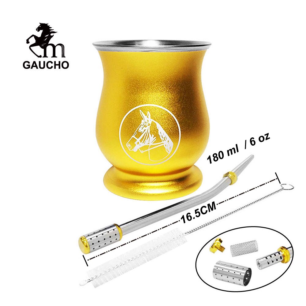 1 PC/Lot Yerba Mate Kits Include Stainless Gourds Calabash Cup 6 OZ & Straw Filter Bombilla & Cleaning Brush acacuss