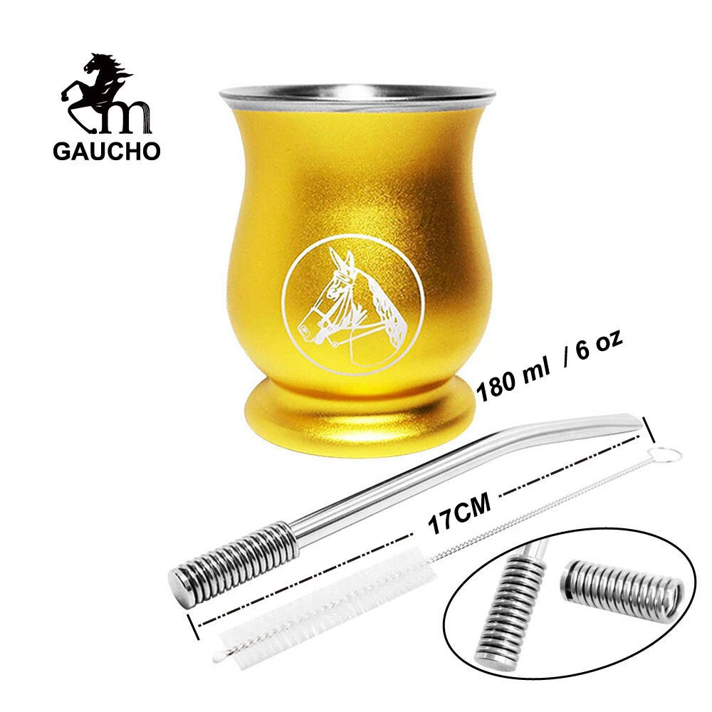 1 PC/Lot Yerba Mate Kits Include Stainless Gourds Calabash Cup 6 OZ & Straw Filter Bombilla & Cleaning Brush acacuss