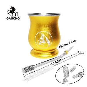1 PC/Lot Yerba Mate Kits Include Stainless Gourds Calabash Cup 6 OZ & Straw Filter Bombilla & Cleaning Brush acacuss