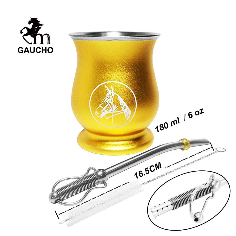1 PC/Lot Yerba Mate Kits Include Stainless Gourds Calabash Cup 6 OZ & Straw Filter Bombilla & Cleaning Brush acacuss
