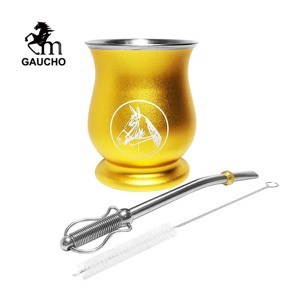 1 PC/Lot Yerba Mate Kits Include Stainless Gourds Calabash Cup 6 OZ & Straw Filter Bombilla & Cleaning Brush acacuss