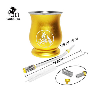1 PC/Lot Yerba Mate Kits Include Stainless Gourds Calabash Cup 6 OZ & Straw Filter Bombilla & Cleaning Brush acacuss