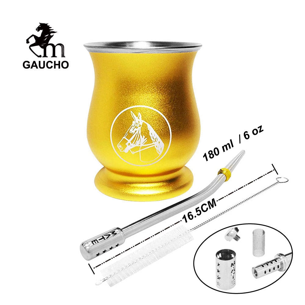 1 PC/Lot Yerba Mate Kits Include Stainless Gourds Calabash Cup 6 OZ & Straw Filter Bombilla & Cleaning Brush acacuss