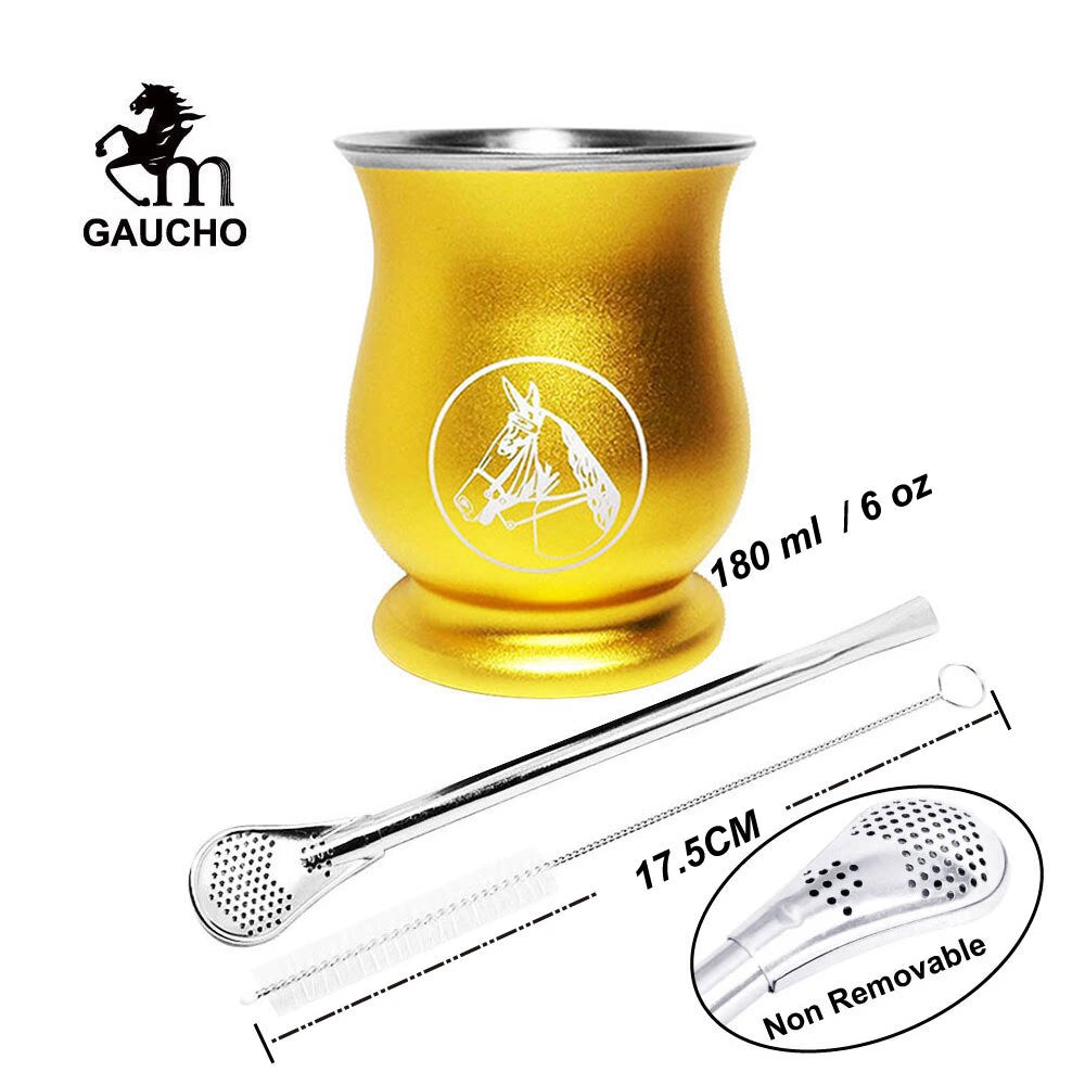 1 PC/Lot Yerba Mate Kits Include Stainless Gourds Calabash Cup 6 OZ & Straw Filter Bombilla & Cleaning Brush acacuss