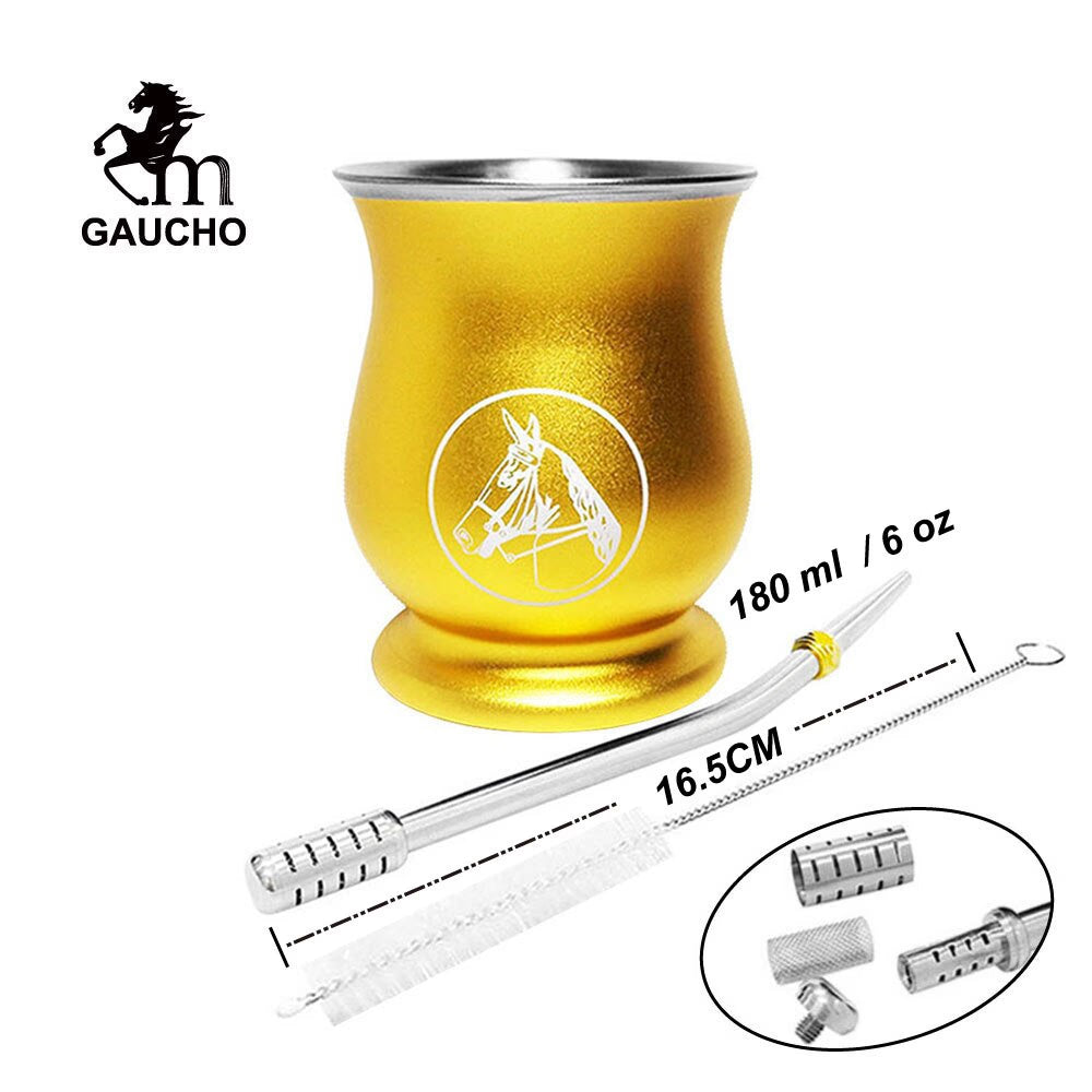 1 PC/Lot Yerba Mate Kits Include Stainless Gourds Calabash Cup 6 OZ & Straw Filter Bombilla & Cleaning Brush acacuss