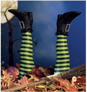 1 Pair Halloween Evil Witch Legs Props Upside Down Wizard Feet with Boot Stake Ornament Decoration for front Yard Lawn Dropship acacuss