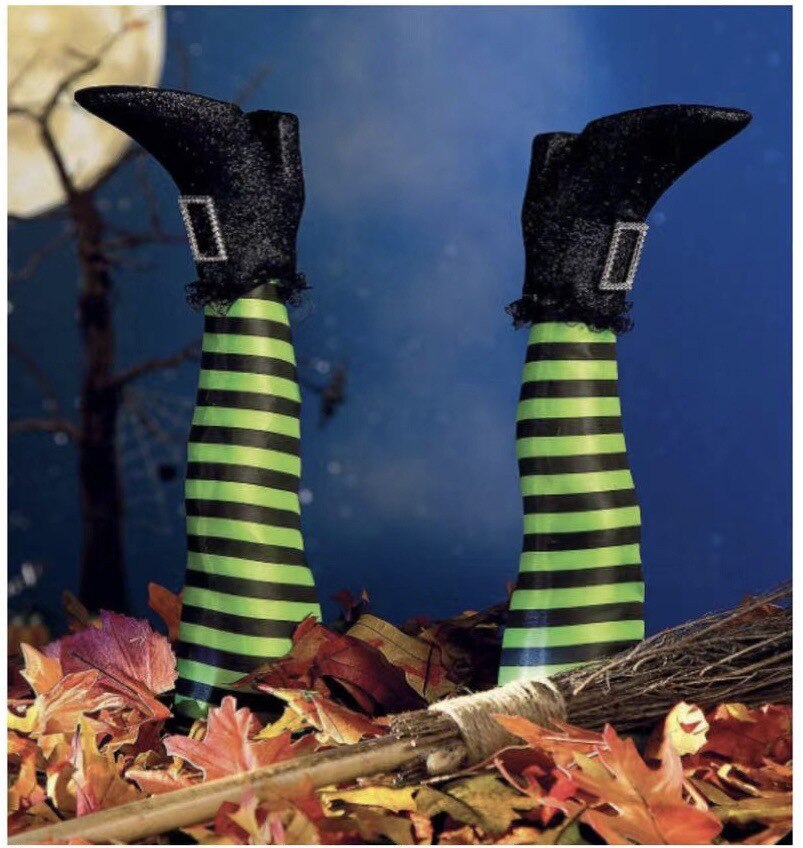 1 Pair Halloween Evil Witch Legs Props Upside Down Wizard Feet with Boot Stake Ornament Decoration for front Yard Lawn Dropship acacuss
