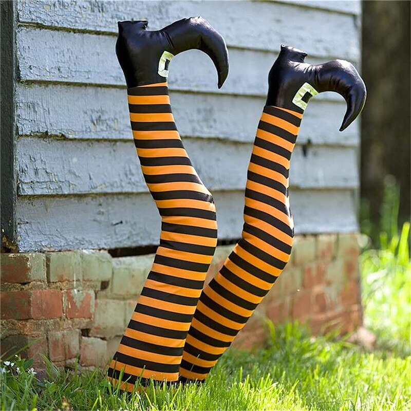 1 Pair Halloween Evil Witch Legs Props Upside Down Wizard Feet with Boot Stake Ornament Decoration for front Yard Lawn Dropship acacuss