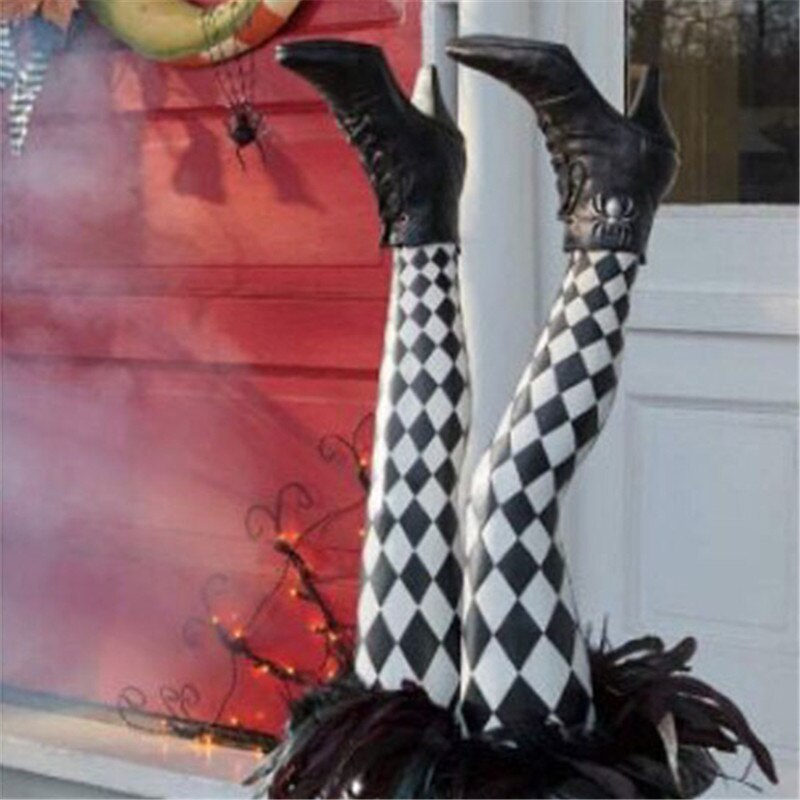 1 Pair Halloween Evil Witch Legs Props Upside Down Wizard Feet with Boot Stake Ornament Decoration for front Yard Lawn Dropship acacuss