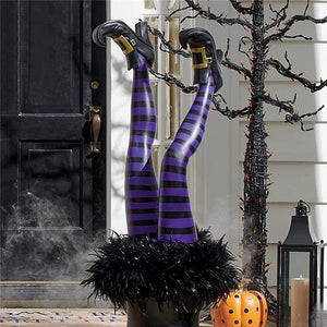 1 Pair Halloween Evil Witch Legs Props Upside Down Wizard Feet with Boot Stake Ornament Decoration for front Yard Lawn Dropship acacuss