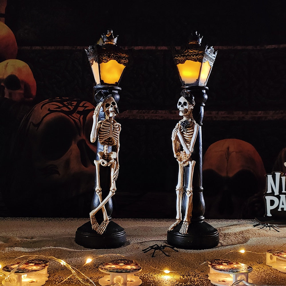 1 Pair Halloween Simulation Skull Street Lamp for Home Table Haunted House Bar Horror Props Halloween Party Decoration Supplies acacuss