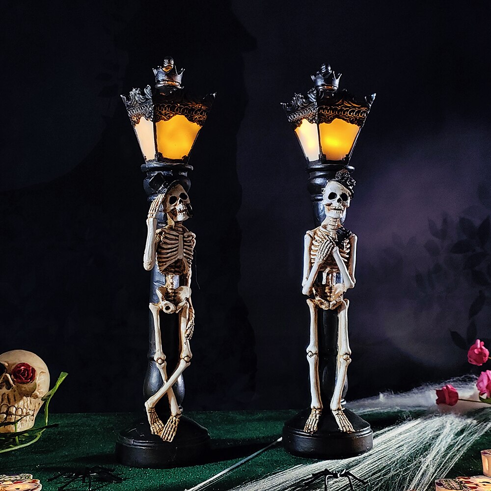 1 Pair Halloween Simulation Skull Street Lamp for Home Table Haunted House Bar Horror Props Halloween Party Decoration Supplies acacuss