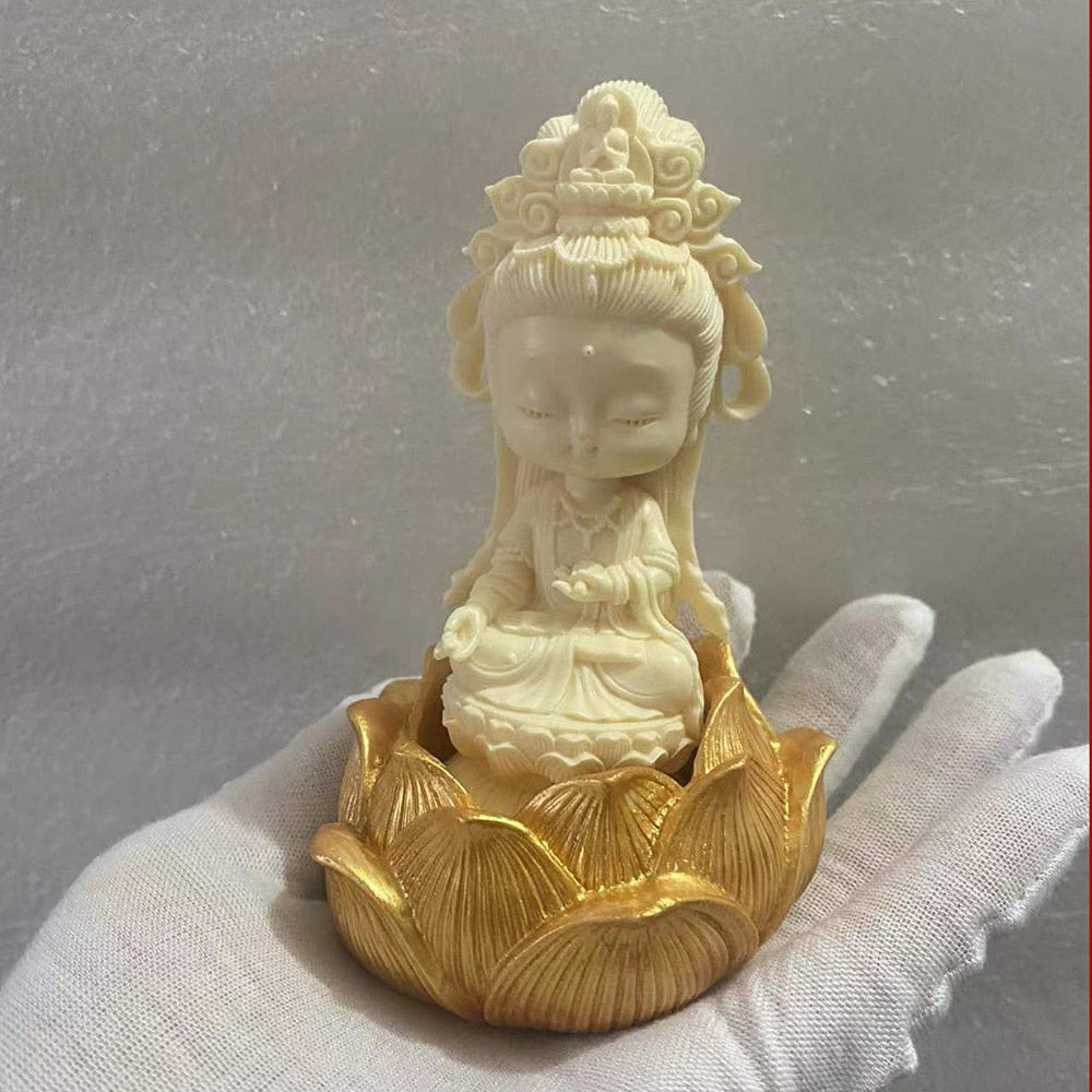 1 Set Cartoon Lotus Guanyin Sculpture ，modern art sculpture，High-end boutique engraving，Cute Home Bedroom Artwork acacuss
