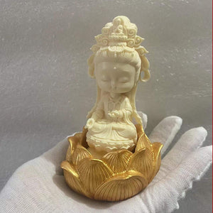 1 Set Cartoon Lotus Guanyin Sculpture ，modern art sculpture，High-end boutique engraving，Cute Home Bedroom Artwork acacuss