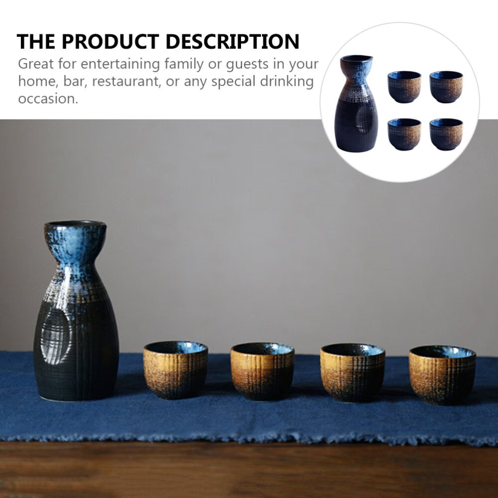 1 Set Exquisite Japanese Style Ceramics Sake Cup Sake Pot Retro Sake Set Japanese Retro Simple Ceramic Sake Cup And Pot Set acacuss