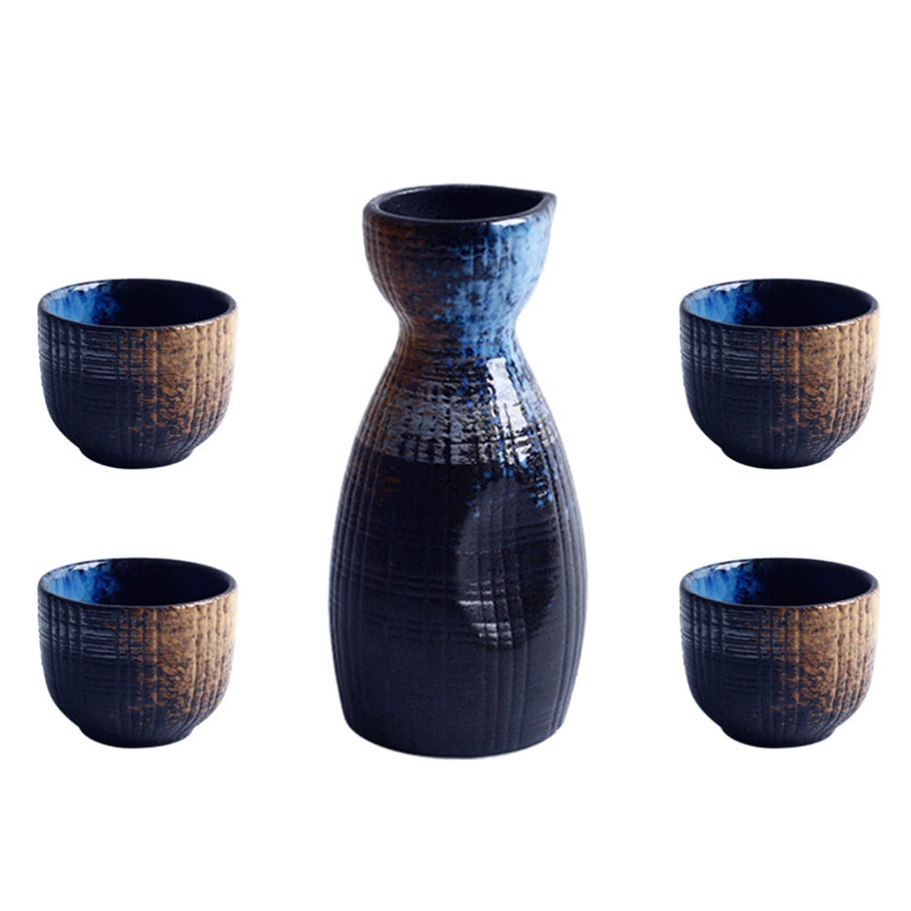 1 Set Exquisite Japanese Style Ceramics Sake Cup Sake Pot Retro Sake Set Japanese Retro Simple Ceramic Sake Cup And Pot Set acacuss