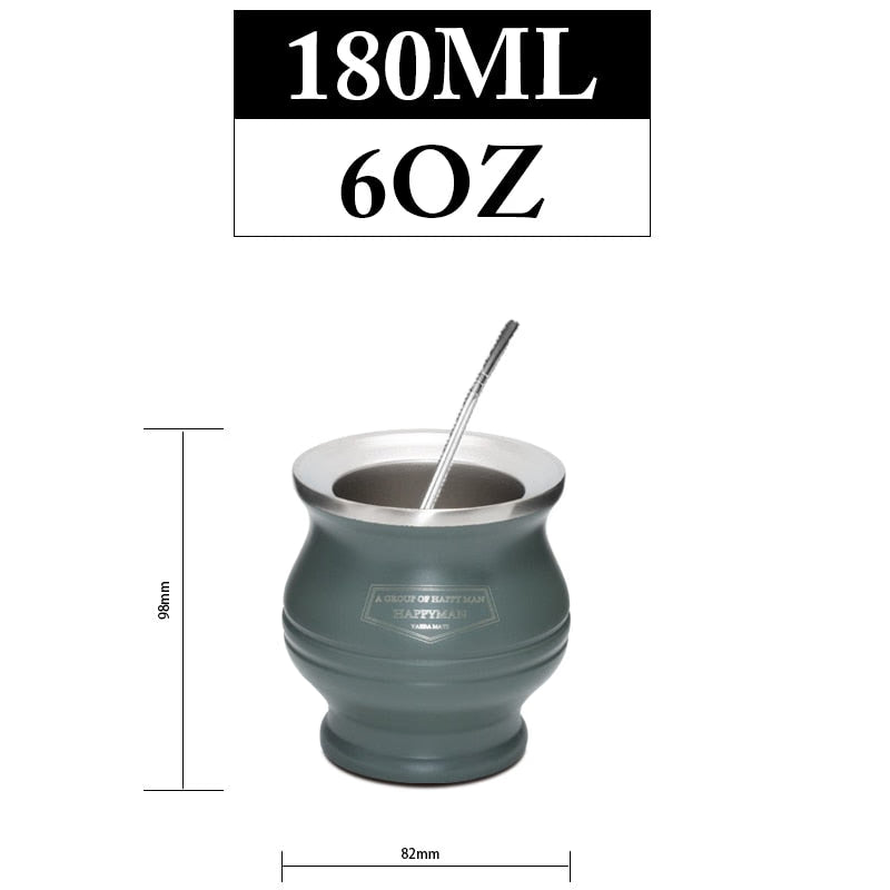 1 Set/Lot Yerba Mate Gourds Stainless Steel Calabash Cups Kits Double Wall Heat Insulation With Straw And Cleaning Brush acacuss