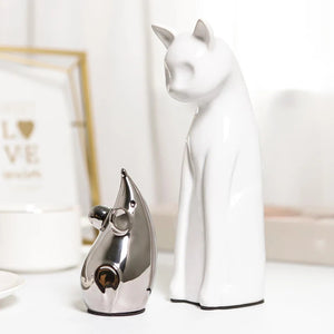 1 Set Modern Silver Cat and Mouse Figures Ceramic Kitten Crafts Home Decoration Figurines Decorative Wedding Gift For Friend New acacuss