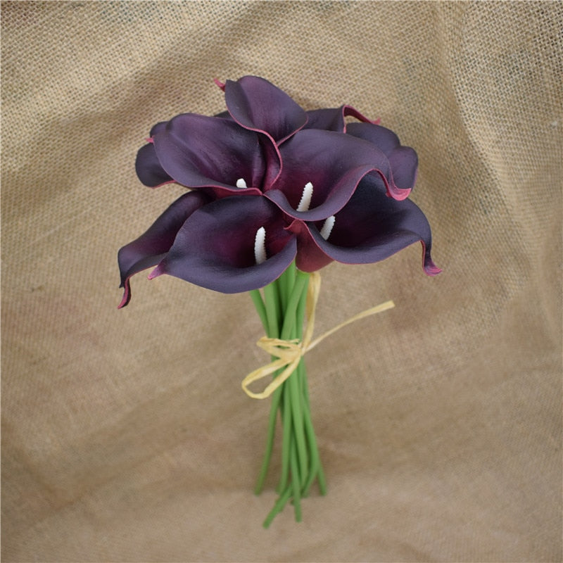 10 Navy Blue Calla Lilies PU Real Touch Flowers Wedding decoration Bouquets Centerpieces Fake artificial flowers Home Decoration acacuss
