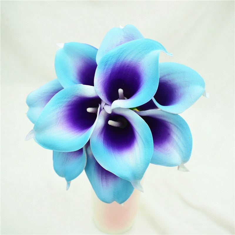 10 Navy Blue Calla Lilies PU Real Touch Flowers Wedding decoration Bouquets Centerpieces Fake artificial flowers Home Decoration acacuss
