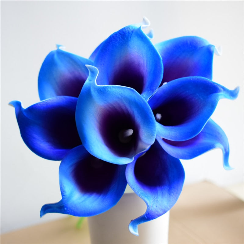 10 Navy Blue Calla Lilies PU Real Touch Flowers Wedding decoration Bouquets Centerpieces Fake artificial flowers Home Decoration acacuss