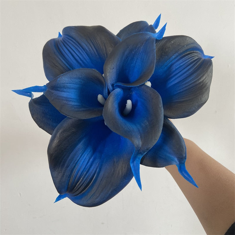 10 Navy Blue Calla Lilies PU Real Touch Flowers Wedding decoration Bouquets Centerpieces Fake artificial flowers Home Decoration acacuss