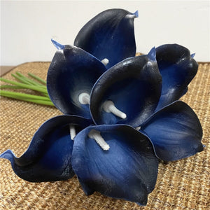 10 Navy Blue Calla Lilies PU Real Touch Flowers Wedding decoration Bouquets Centerpieces Fake artificial flowers Home Decoration acacuss