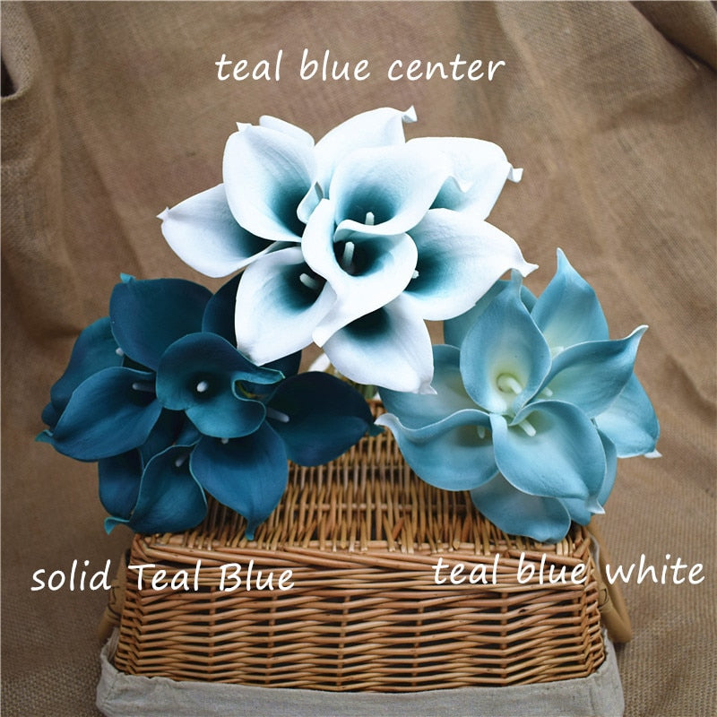 10 Navy Blue Calla Lilies PU Real Touch Flowers Wedding decoration Bouquets Centerpieces Fake artificial flowers Home Decoration acacuss