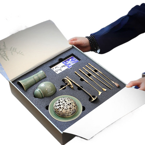 10 Pieces Celadon Brass Seal Gift Box Set Pan Incense Furnace Ash Pressure Tools DIY Household Indoor Seal Extension Accessories acacuss