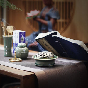 10 Pieces Celadon Brass Seal Gift Box Set Pan Incense Furnace Ash Pressure Tools DIY Household Indoor Seal Extension Accessories acacuss