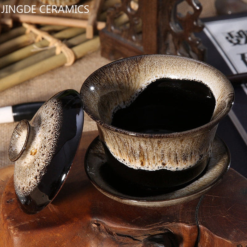 100ml Jingdezhen Antique Porcelain Gaiwan Chinese Ceramic with Cover Teacup Home Tea Infuser Traditional Tea Accessories acacuss