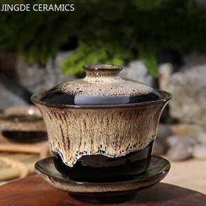100ml Jingdezhen Antique Porcelain Gaiwan Chinese Ceramic with Cover Teacup Home Tea Infuser Traditional Tea Accessories acacuss