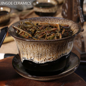 100ml Jingdezhen Antique Porcelain Gaiwan Chinese Ceramic with Cover Teacup Home Tea Infuser Traditional Tea Accessories acacuss