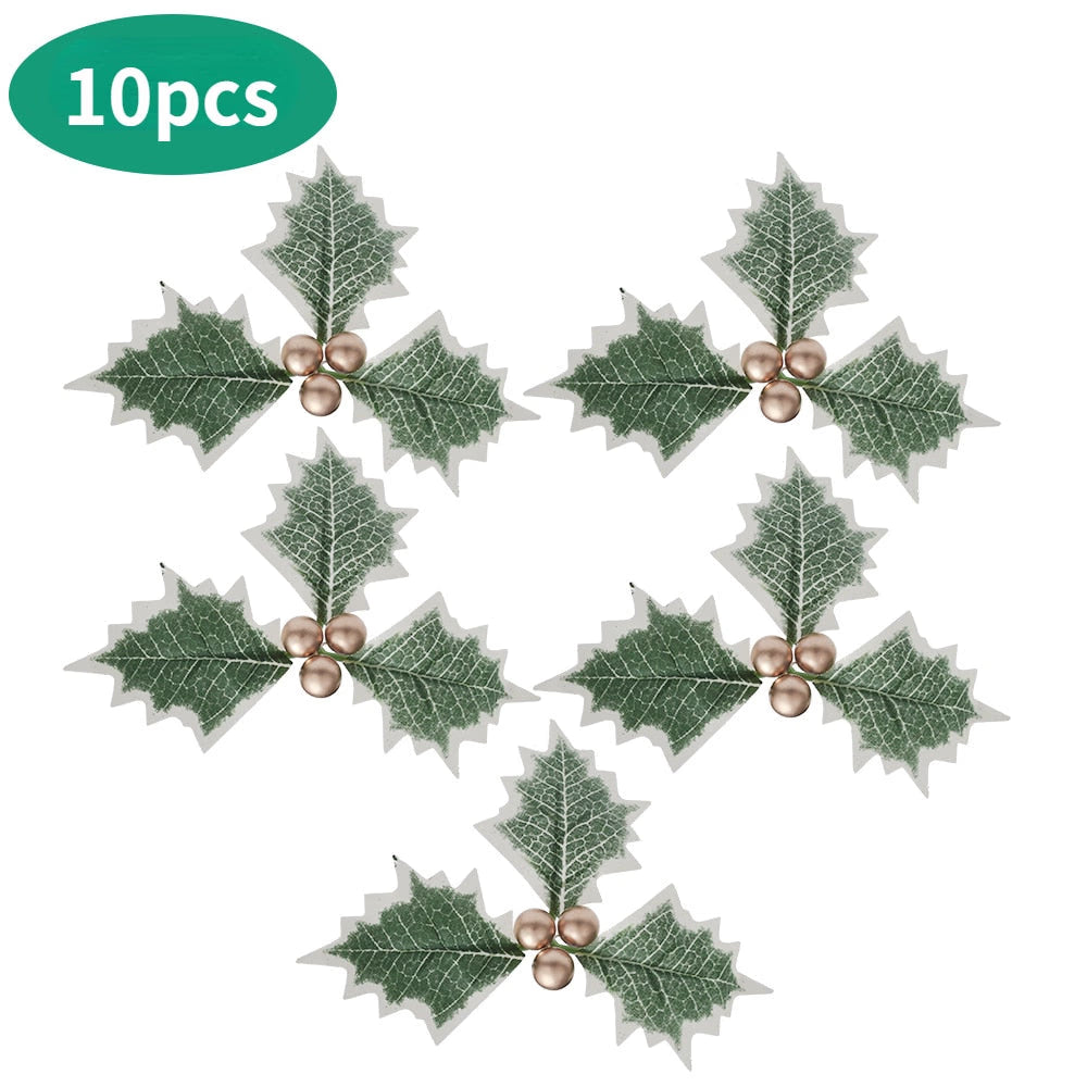 10Pcs Mini Simulation Christmas Pine Picks Stems Artificial Pine Needle Berry Plant for Xmas Party Home Decor Hanging Pendant acacuss