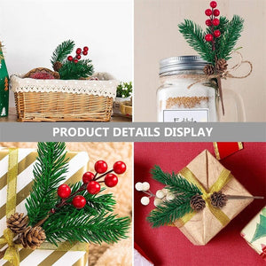 10Pcs Mini Simulation Christmas Pine Picks Stems Artificial Pine Needle Berry Plant for Xmas Party Home Decor Hanging Pendant acacuss